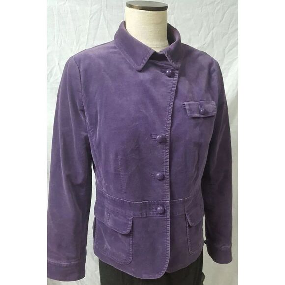 Talbots Purple Velour  Blazer Size 12 Asymmetrical Front Buttons  Lined Pockets - Picture 3 of 8